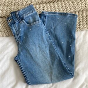 Abercrombie Kids High Rise Wide Leg Jeans with Rhinestone Embellishments